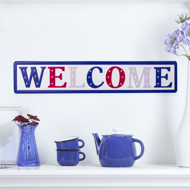 18" Metal Patriotic "WELCOME" Sign with Stars Wall Decor