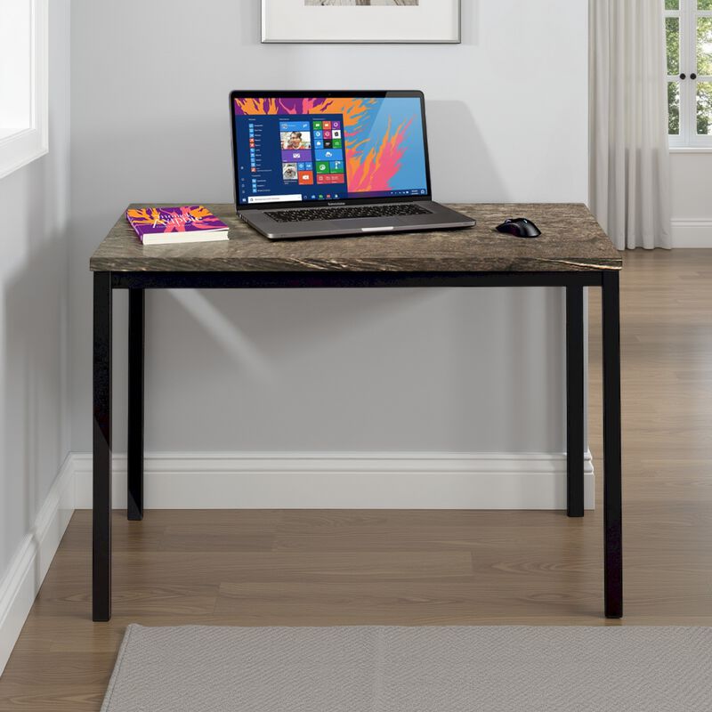 Rary Computer Writing Desk, 47 Inch, Black Metal, Dark Brown Wood Top - Benzara