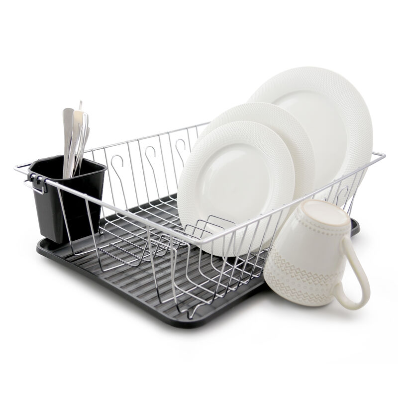 Megachef 16 Inch Chrome Plated and Plastic Counter Top Drying Dish Rack in Black