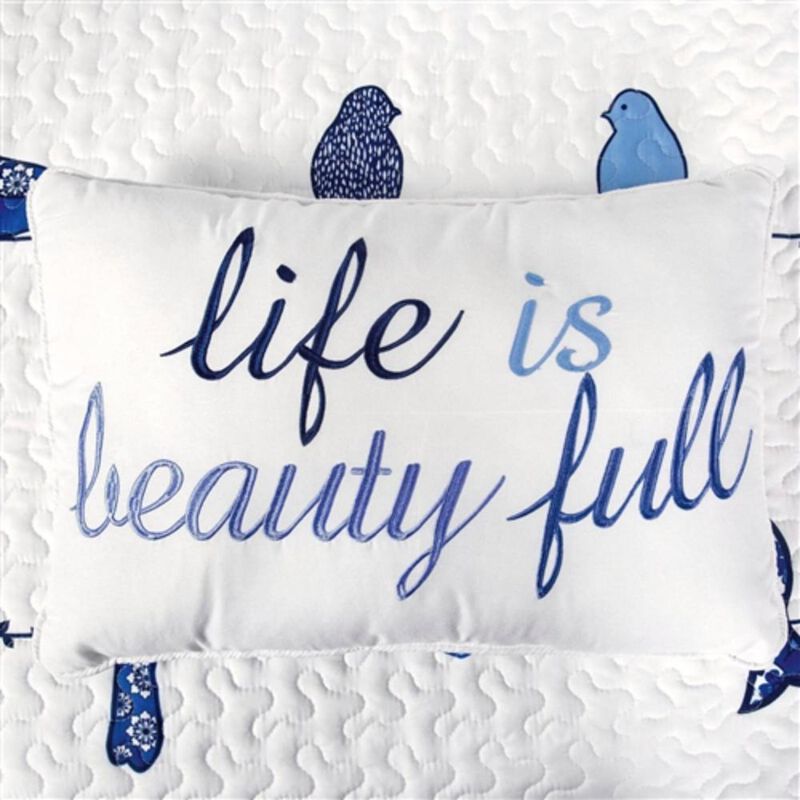 Hivvago King size Blue White Navy Floral Birds On Wire Lightweight 7 Piece Quilt Set