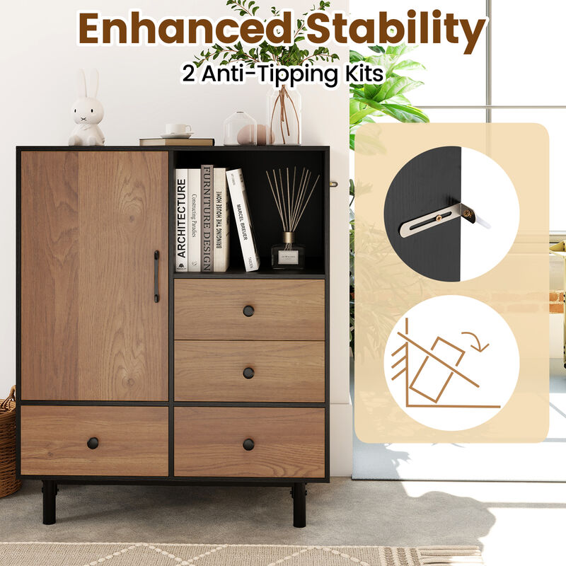 Mid-Century Storage Cabinet with 4 Drawers and Open Shelf Compartment image number 6