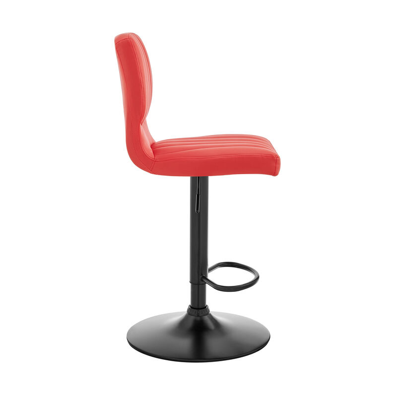 Hivvago Red and Black Faux Leather And Iron Adjustable Height Swivel Bar Chair