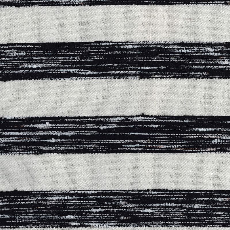 Modern Pouf Ottoman, Black White Wide Striped Jacquard, 16 Inch Square