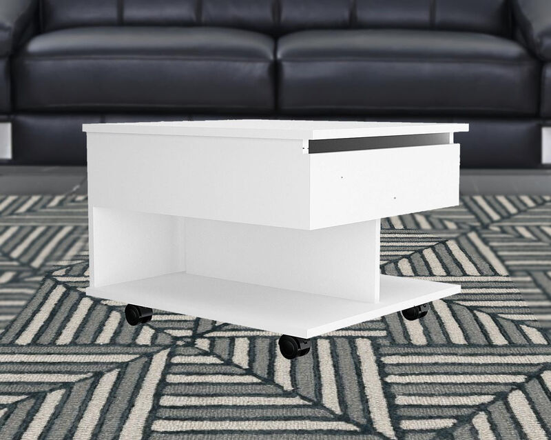 Homezia 22" White Manufactured Wood Rectangular Lift Top Coffee Table With Drawer