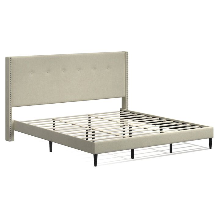 Rize Home Upholstered Complete Bed King Beige