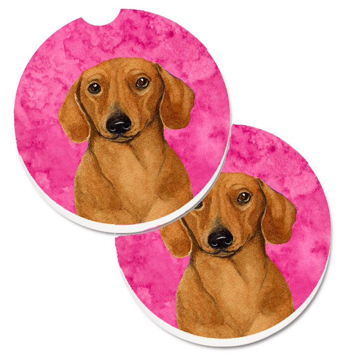 Caroline's Treasures Pink Dachshund Set of 2 Cup Holder Car Coasters LH9357PKCARC, 2.56, Multicolor