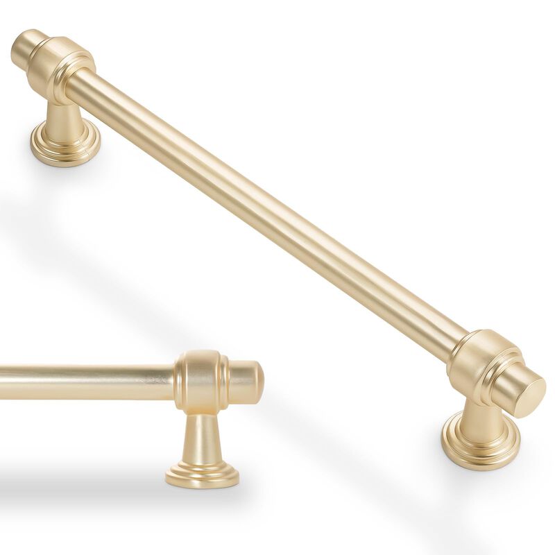 BUKOBYHE 10 Pack 6-1/4 Inch Kitchen Cabinet Handles Brushed Brass Cabinet Pulls Zinc Alloy Drawer Pulls Solid Kitchen Hardware