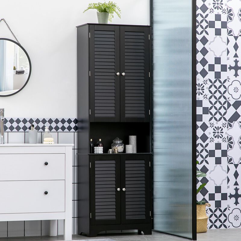 Black Bathroom Storage: Tall Linen Tower Cabinet with Doors & Shelf