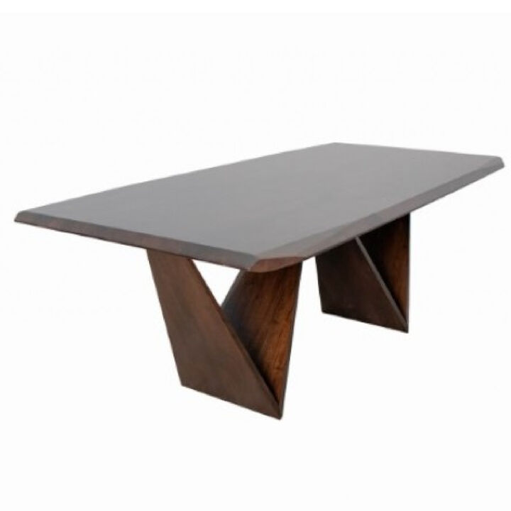 Rumy Dining Table, Diamond Profile Edges, Brown Solid Wood, 83 Inch