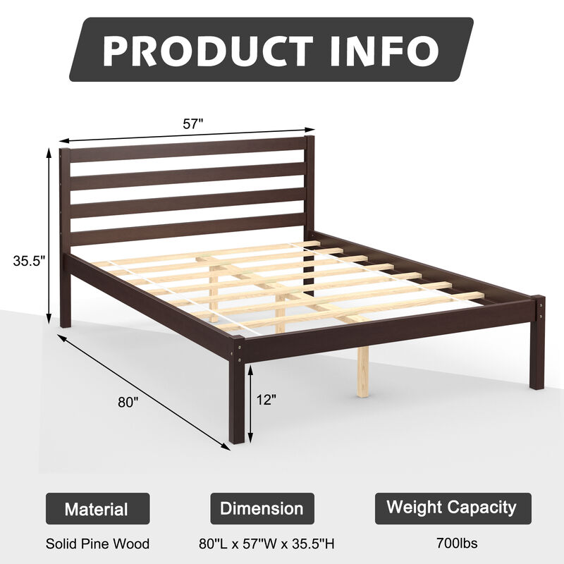 Full Size Bed frame Foundation with Solid Wooden Slat Suppor