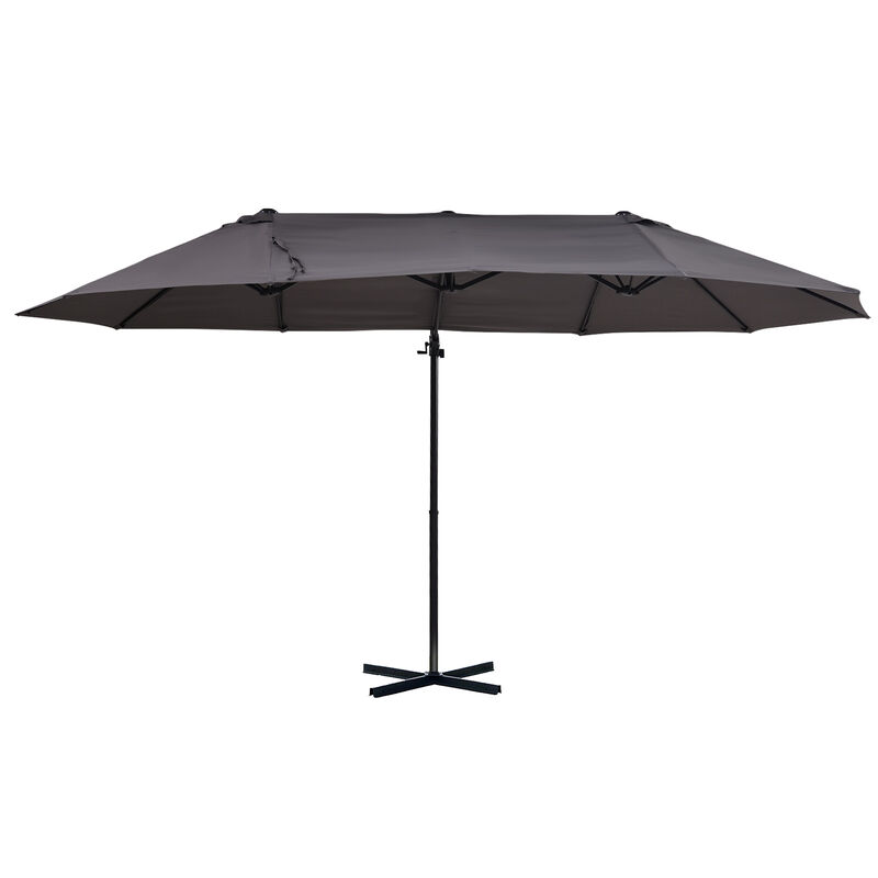Outsunny 14ft Patio Umbrella Double-Sided Outdoor Market Extra Large Umbrella with Crank, Cross Base for Deck, Lawn, Backyard and Pool, Grey