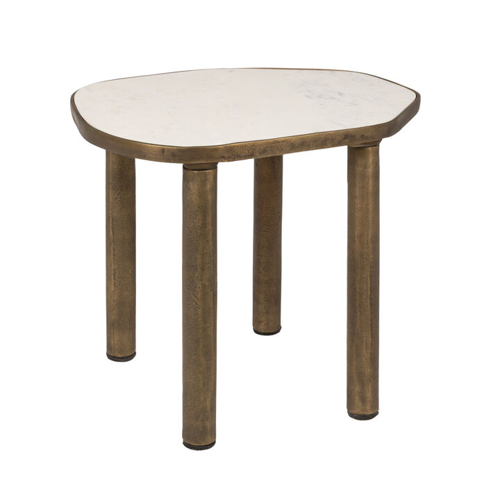 Abstract Shaped Marble End Table with Metal Legs
