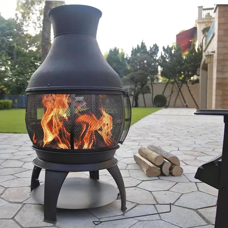 Hivvago 45-inch Black Cast Iron and Steel Outdoor Fire Pit Chimenea