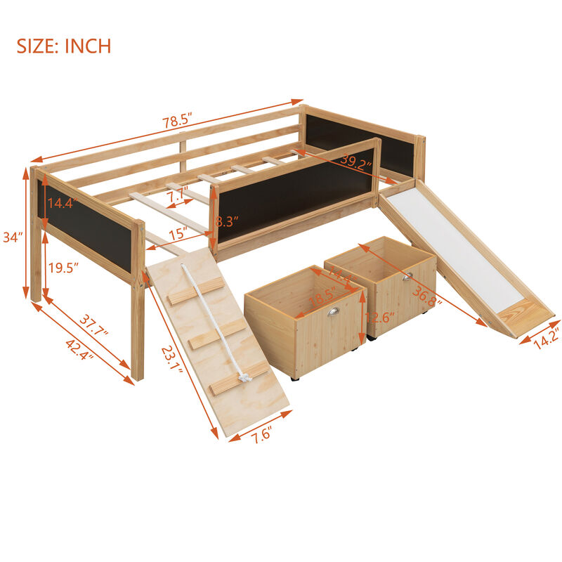 Merax Loft Bed with 2 Storage Boxes