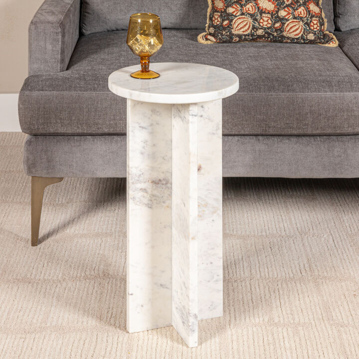 Round Mable Martini Accent Table with Interlocking Cross Base, White