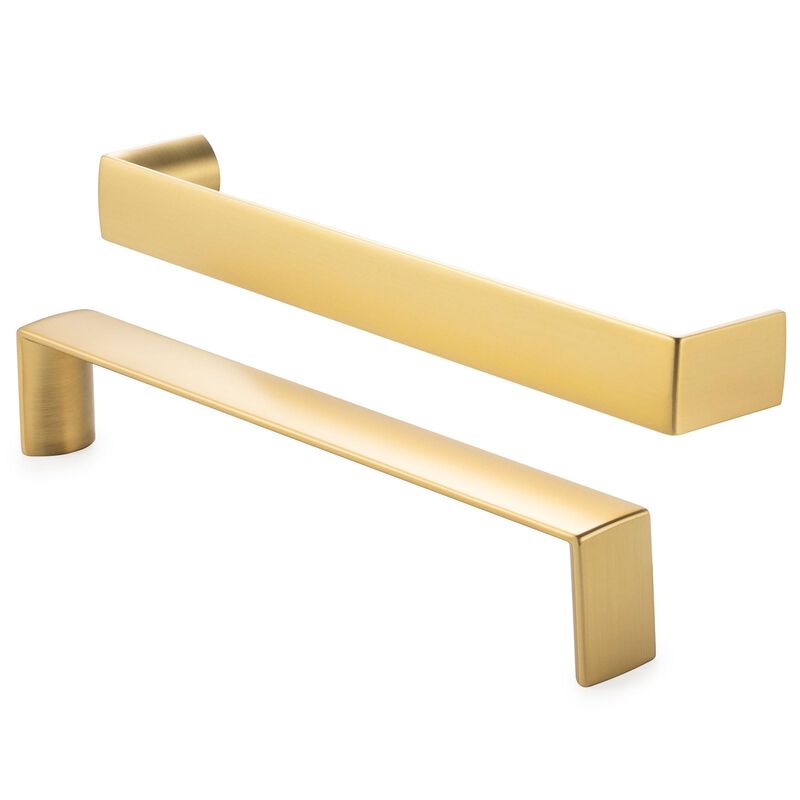 BEROSSA 6-1/4 Inch Screw Spacing, Brushed Gold Wide Flat Modern Pulls, Kitchen Cabinet Handles, Pack of 10 | Solid Furniture Har