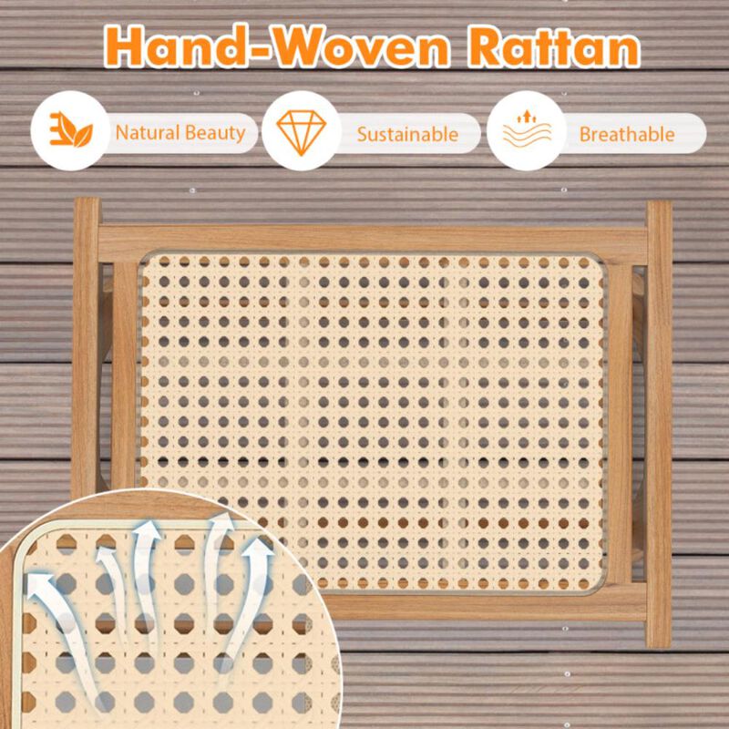 Hivvago Natural Teak Wooden Foot Rest with Handwoven Rattan