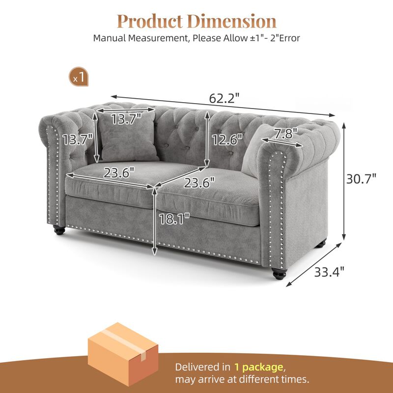 1 piece Chesterfield Sofa tufted design and nailhead trim deep seat comfort sectional sofa, sectional sofa rolled arms home or office, chenille sectional sofa plush cushion image number 2