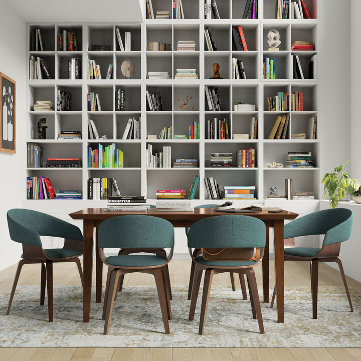 Draper SOLID WOOD and Rubberwood 66 inch x 40 inch Rectangle Mid Century Modern Dining Table in WALNUT WOOD