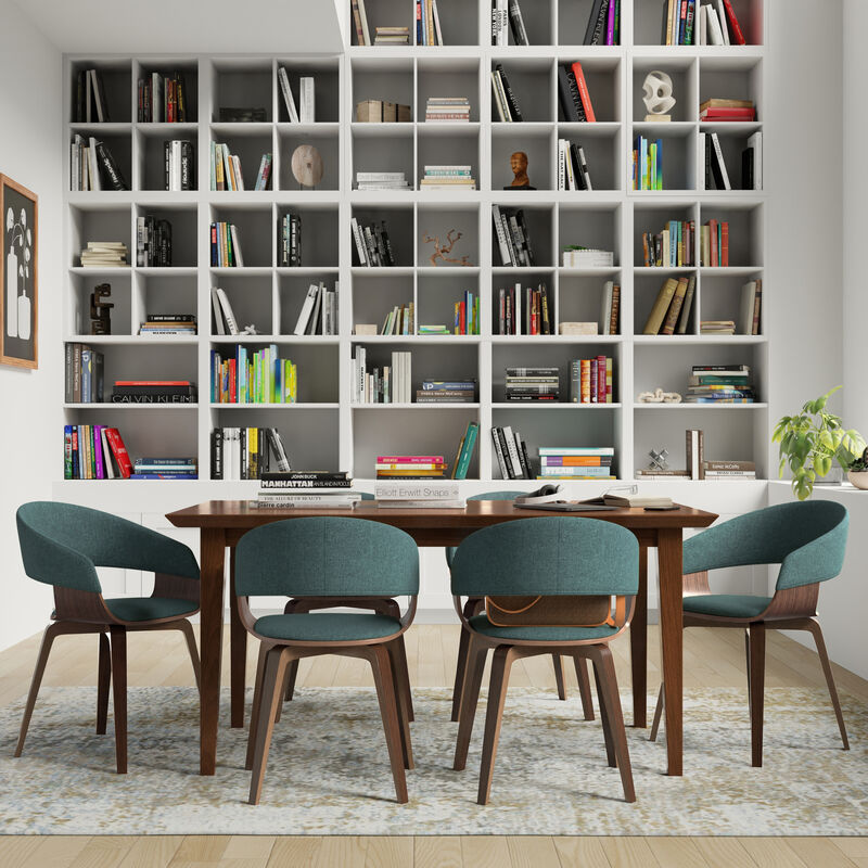 Draper SOLID WOOD and Rubberwood 66 inch x 40 inch Rectangle Mid Century Modern Dining Table in WALNUT WOOD