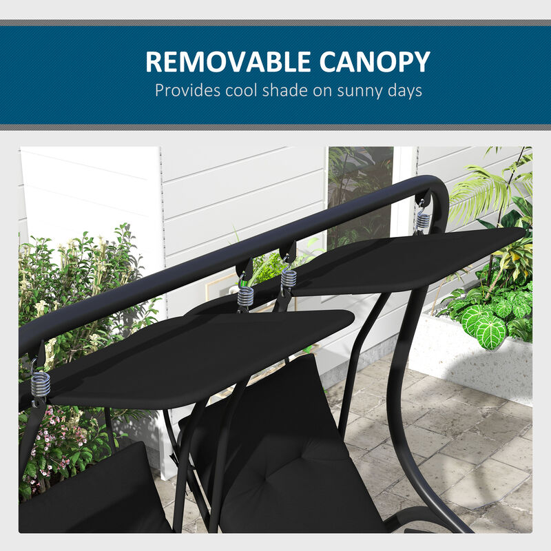 2-Seater Outdoor Patio Swing Chair w/ Removable Canopy & Cup Holder, Black
