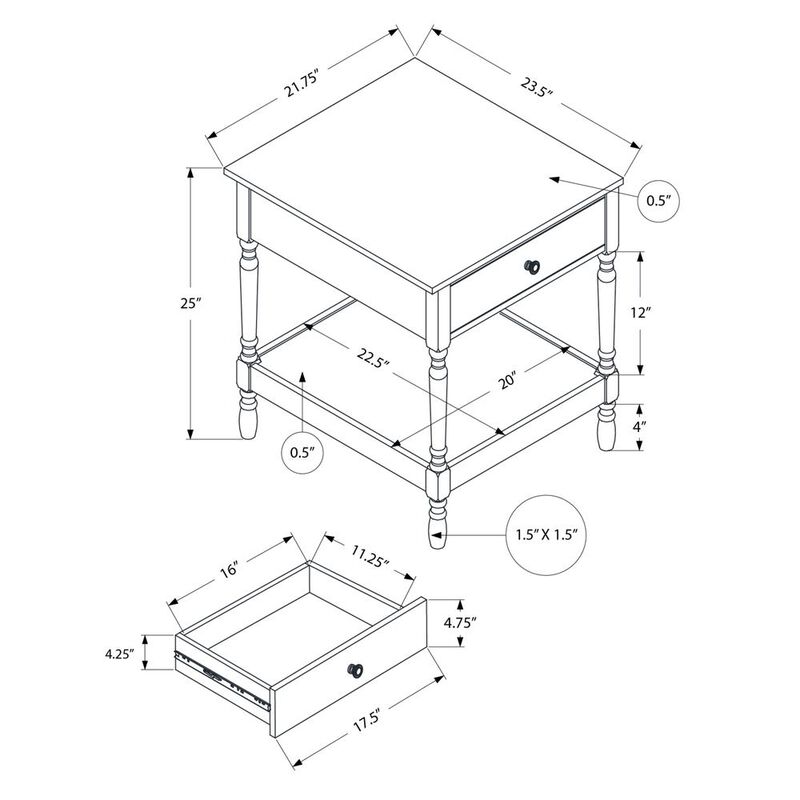 Accent Table, 2 Tier, End, Side Table, Square, Nightstand, Bedroom