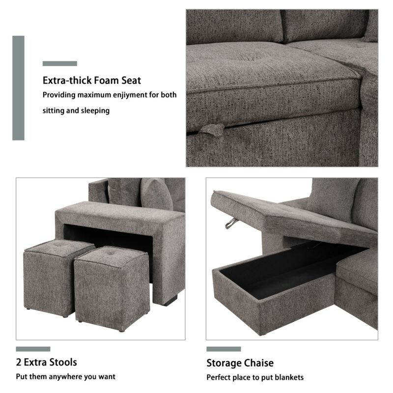 Titkos Linen L‑Shape Reversible Sectional Sleeper Sofa image number 4