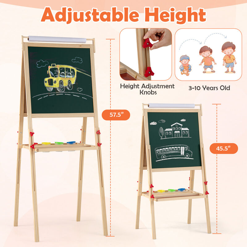 Kids Adjustable Double-Sided Easel with 4 Paint Cups and Art Supplies Storage image number 3