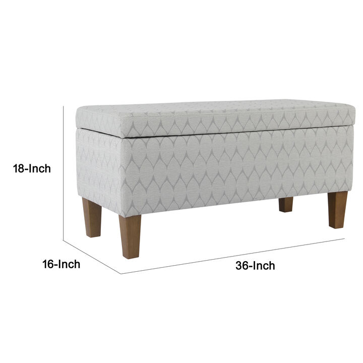 Geometric Patterned Fabric Upholstered Wooden Bench with Hinged Storage, Large, Gray and Brown - Benzara