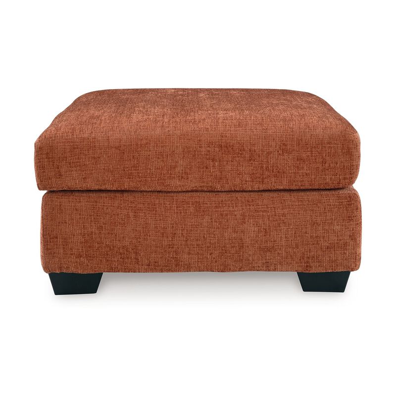 Avie Oversized Accent Ottoman, Burnt Orange Polyester Cushion, 38 Inch - Benzara