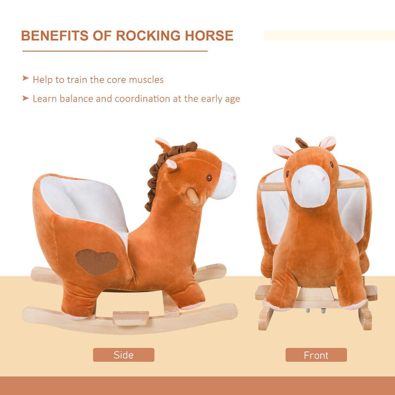 Kids Ride On Rocking Horse, Plush Animal Toy Sturdy Wooden Rocker with Songs for Boys or Girls