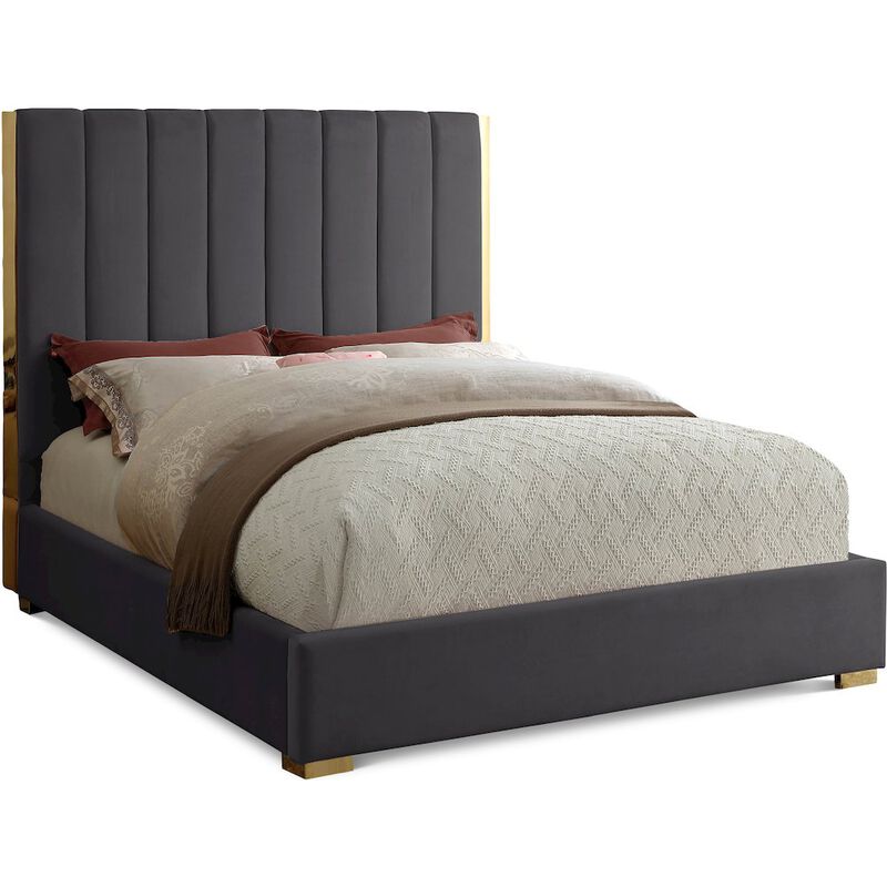Meridian Furniture Becca Grey Velvet Queen Bed