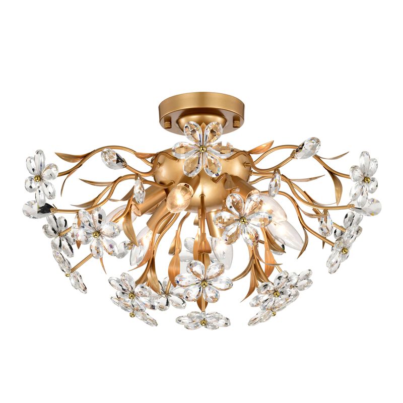 Paola 6-Light Glossy Bronze Daisy Flower Crystal Glass Sputnik Branch Flush Mount image number 8