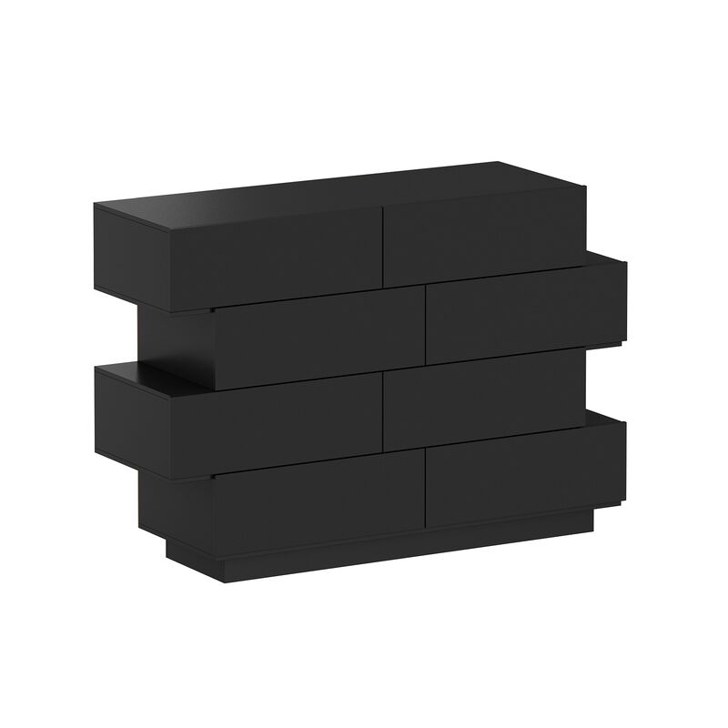 FUFU&GAGA Modern 8-Drawer Dresser with High Gloss Finish, (50.6" W x 16.2" D x 39.2" H),Black