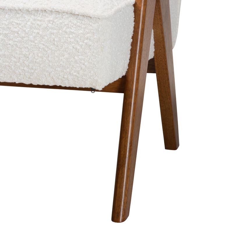 Baxton Studio Georgina Japandi Cream Boucle and Walnut Brown Wood Accent Chair