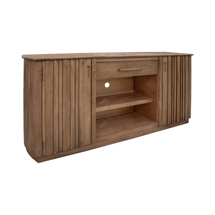 Okai 70 Inch TV Media Entertainment Console, Drawers, Brown Solid Wood - Benzara