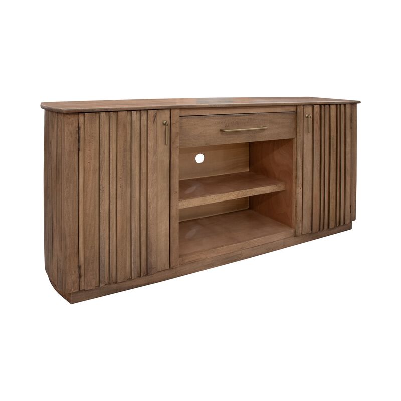 Okai 70 Inch TV Media Entertainment Console, Drawers, Brown Solid Wood - Benzara image number 0
