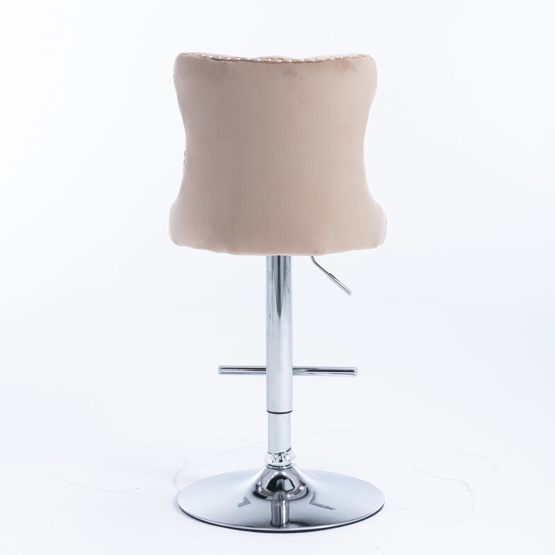 Streamdale Adjustable Khaki Velvet Bar Stools, Set of 2 image number 6
