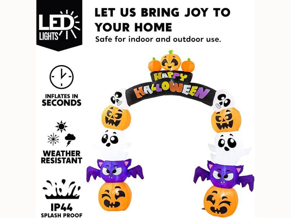 8FT Halloween Inflatable Pumpkin Archway – Blow-Up Yard Decor with LED Lights for Garden, Lawn & Party Display