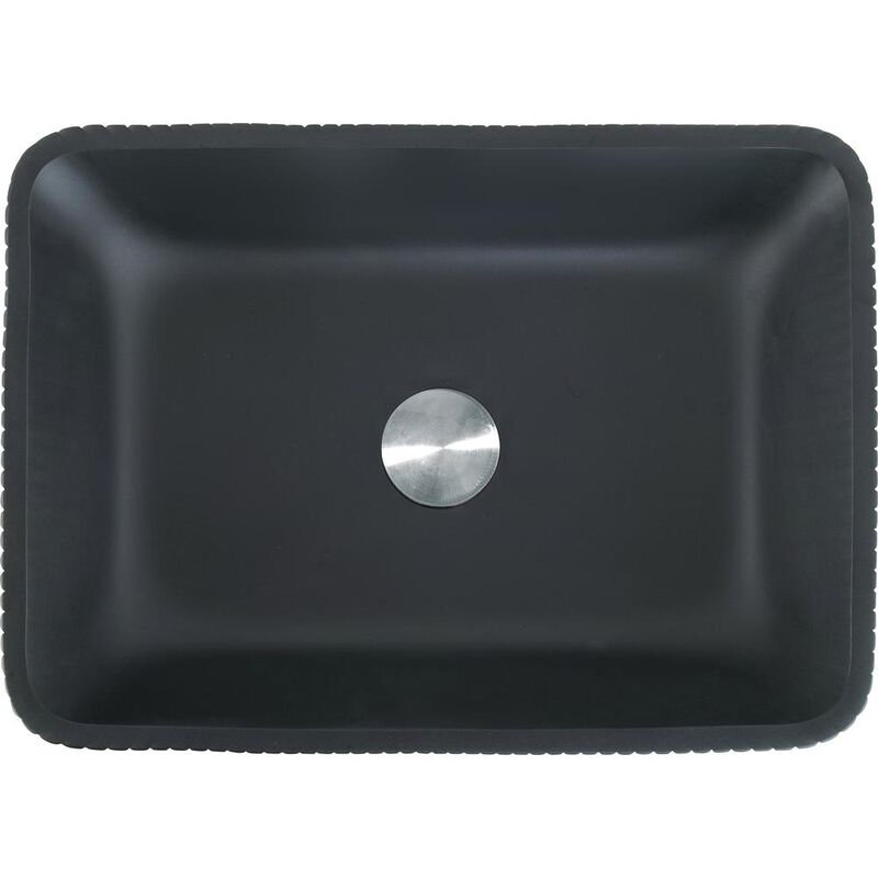 Castello USA Modern Stripe Matte Black Tempered Glass Crystal Rectangular Vessel Sink