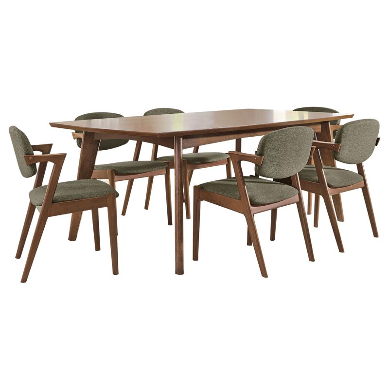 Lery 7pc Dining Table and 6 Chair Set, Gray and Walnut Brown - Benzara