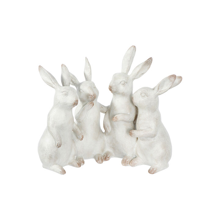 Whitewashed Polyresin Bunny Rabbit Quartet