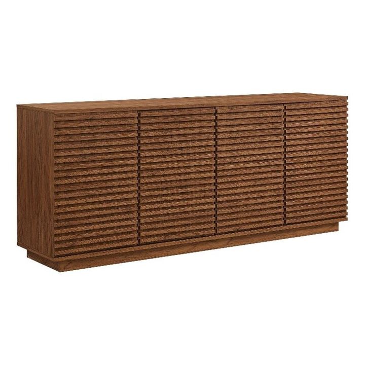 Modway Render 71 Inch Mid-Century Modern Sideboard Buffet Table in Oak &mdash; Fluted 4-Door Credenza Storage Cabinet &mdash; High TV Stand with Cable Management for Wall Mounted TVs