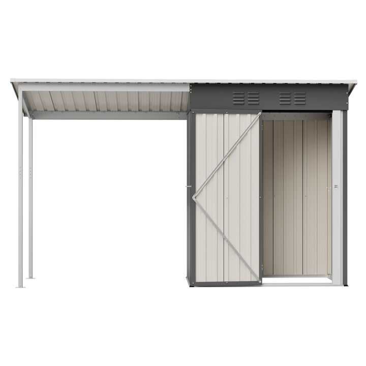 WOW PIONEER Galvanized Steel Lean To Storage Shed  and Open Pergola Combo All Weather Outdoor Garden Shelter