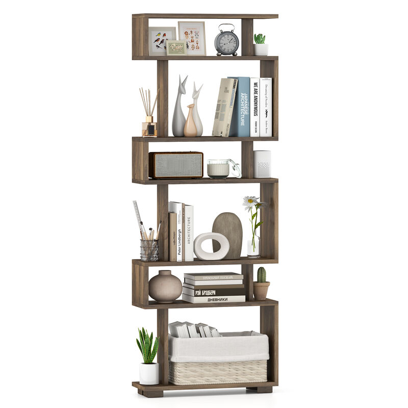 Tall 6-Shelf Bookcase with Anti-Tip Hardware – Freestanding Display Organizer