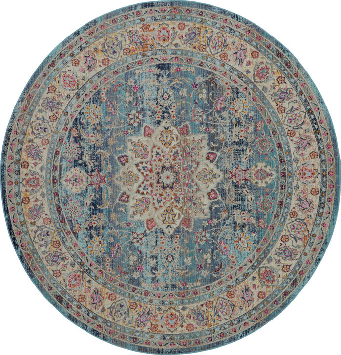 HomeRoots Floral Distressed Round Rug