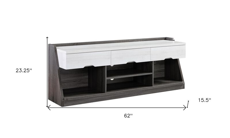 Homezia 62" White Oak & Distressed Grey Particle Board Cabinetenclosed Storage Tv Stand image number 5