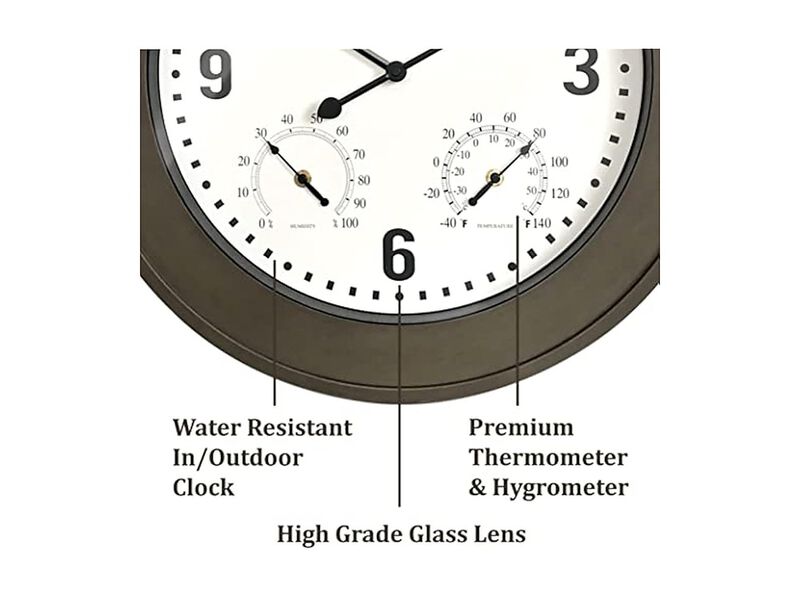 Bradford Farmhouse Weather Station Faux Wall Clock 20 Inch Outdoor Home Decor image number 2