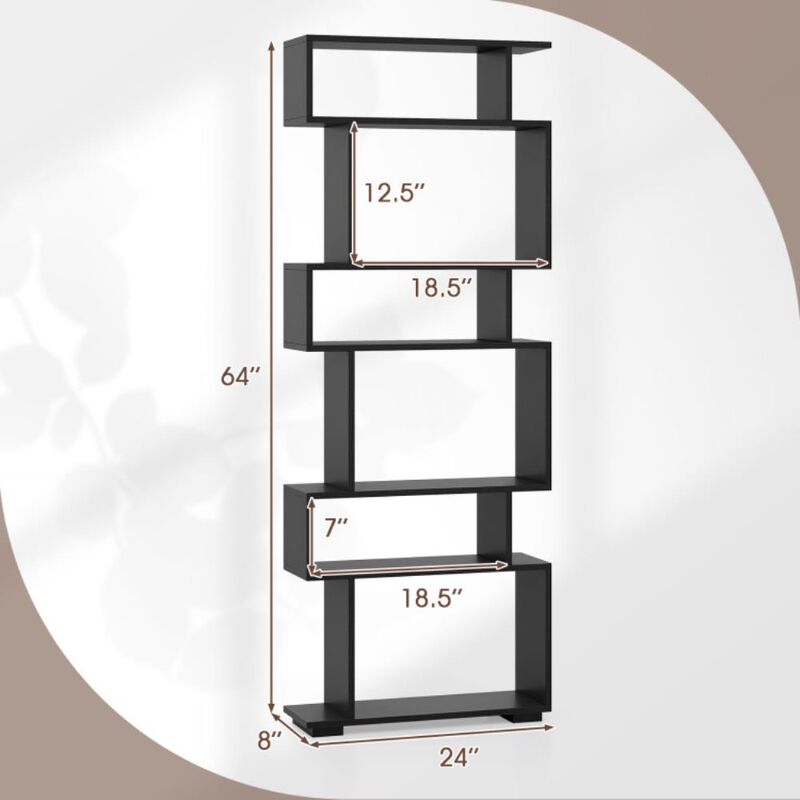 Hivvago 6-Tier Geometric Bookshelf with 2 Anti-Tipping Kits for Home Office