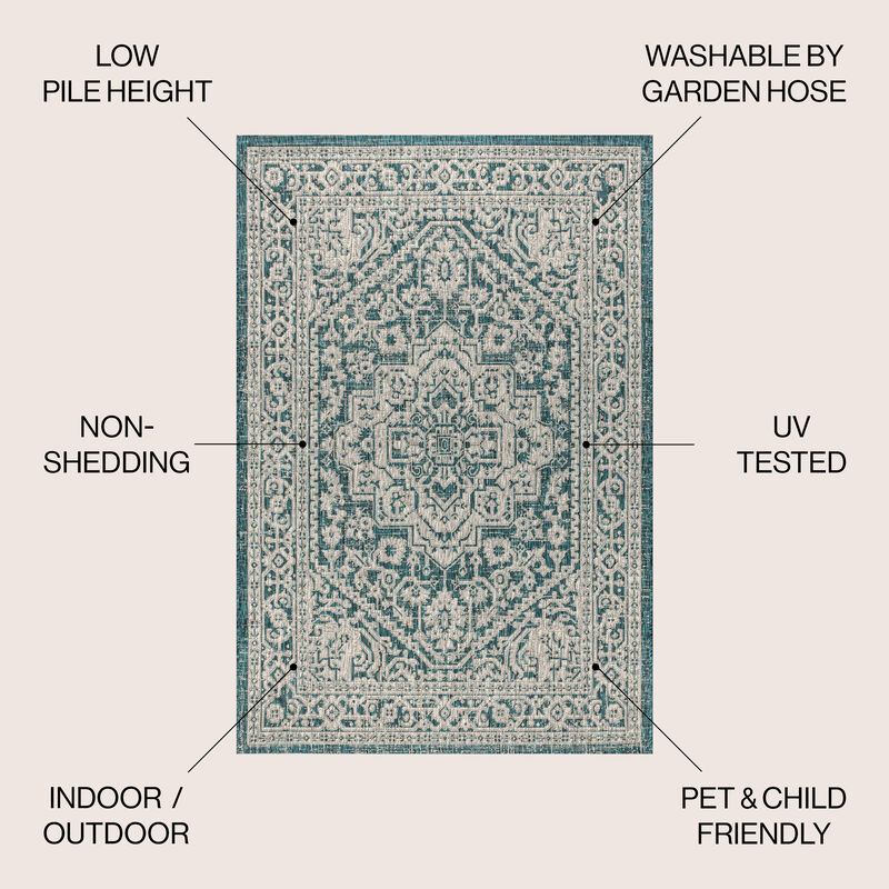 Sinjuri Medallion Textured Weave Indoor/Outdoor Area Rug